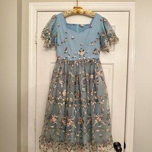 Nolia Bae Floral Embroidered Birds Womens Sz S Smocked Tulle